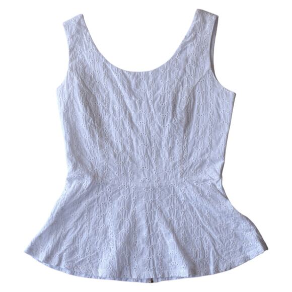 Y2K White Eyelet Cotton Peplum Top, Size Medium - Picture 1 of 6
